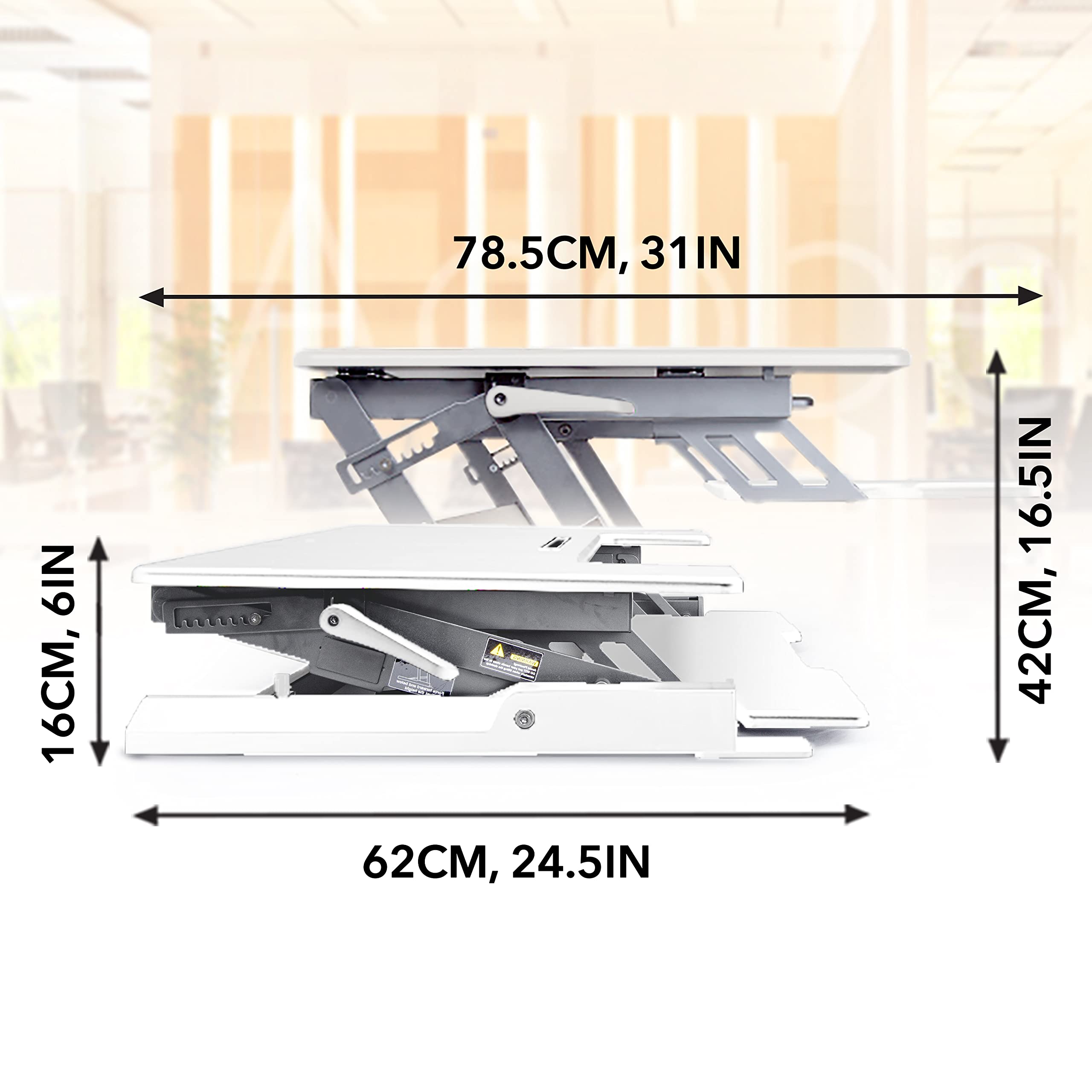 Zoomgoods Sit-Stand Desk DM05D1WE [WHITE] | Height Adjustable Office Workstation | 92x56cm Platform | Raises 16.5-41.5cm | PC Computer Screen, Keyboard, Laptop Riser | Ergonomic Desktop Table Converter