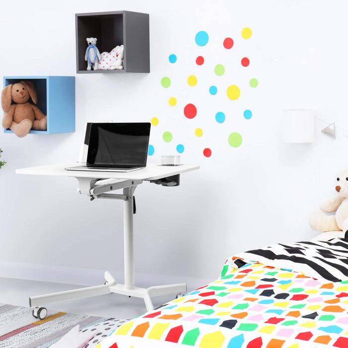 Zoomgoods Sit-Stand Desk WPS57 | WHITE Ergonomic Desk with Tablet Support & Cup Holder | Multi-Use Table on Wheels | 70x52cm Platform | Adjustable Height & Reach | 10kg Capacity | For Home/Office…