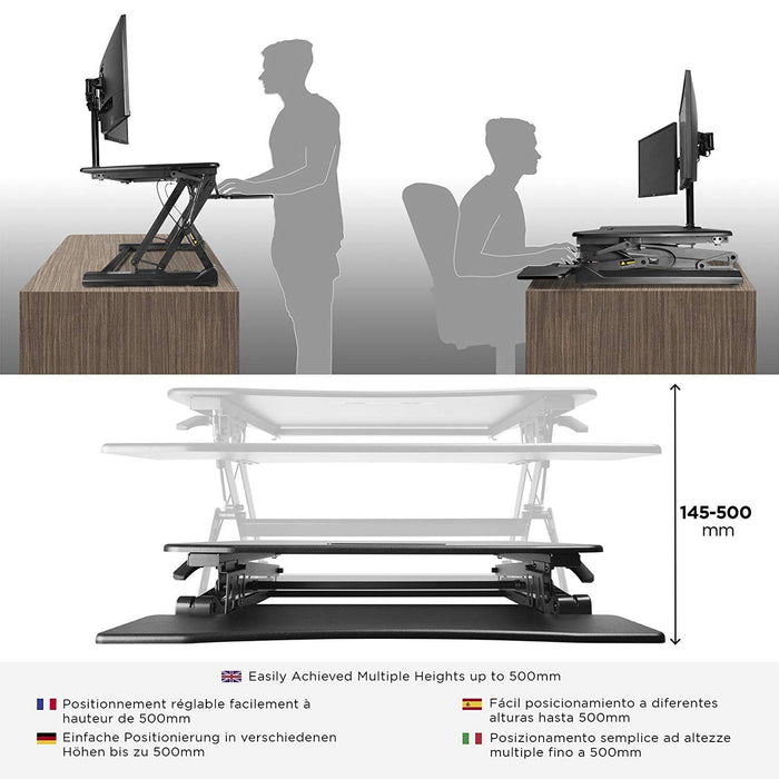Zoomgoods Sit-Stand Desk DM05D3 | Height Adjustable Office Workstation | 73x59cm Platform | Raises from 15-50cm | Riser for PC Computer Screen, Keyboard, Laptop | Ergonomic Desktop Table Converter