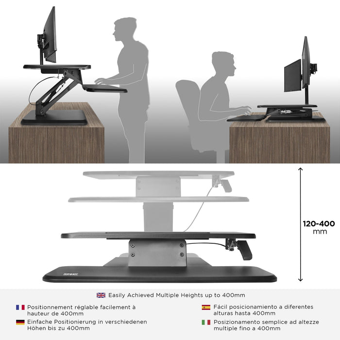 Zoomgoods Sit-Stand Desk DM05D12 | Height Adjustable Office Workstation | 64x45.5cm Platform | Raises from 12-41cm | Riser for PC Computer Screen, Keyboard, Laptop | Ergonomic Desktop Table Converter