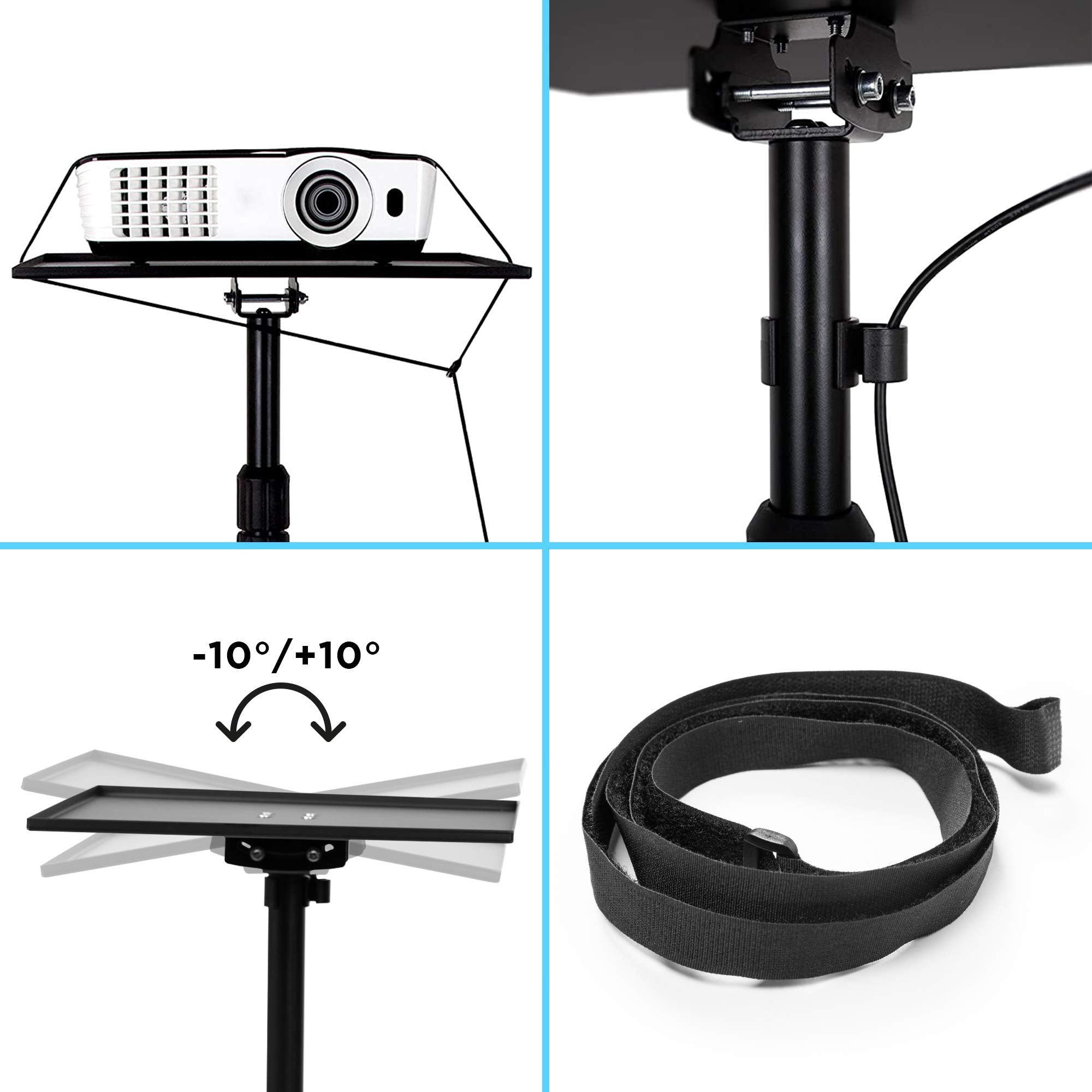 Zoomgoods Projector Stand WPS20 | Adjustable Floor Table Tray on Wheels Only | Tall Moveable Laptop Trolley | 5kg Capacity
