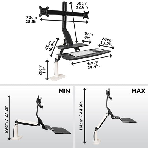 Zoomgoods Sit Stand Desk Mount DM1K1X2 | Wall Mountable | Height Adjustable Riser | For 2 LCD/LED Monitors | Dual Screen | Gas Powered Monitor Arm with Keyboard Tray | Elevated Workstation Converter