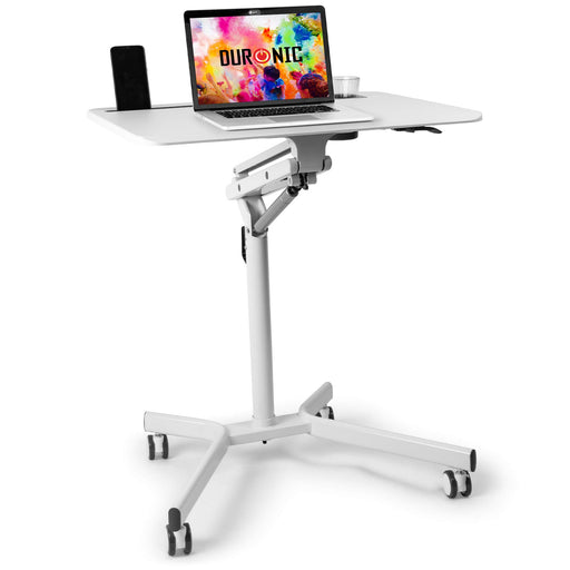 Zoomgoods Sit-Stand Desk WPS57 | WHITE Ergonomic Desk with Tablet Support & Cup Holder | Multi-Use Table on Wheels | 70x52cm Platform | Adjustable Height & Reach | 10kg Capacity | For Home/Office…