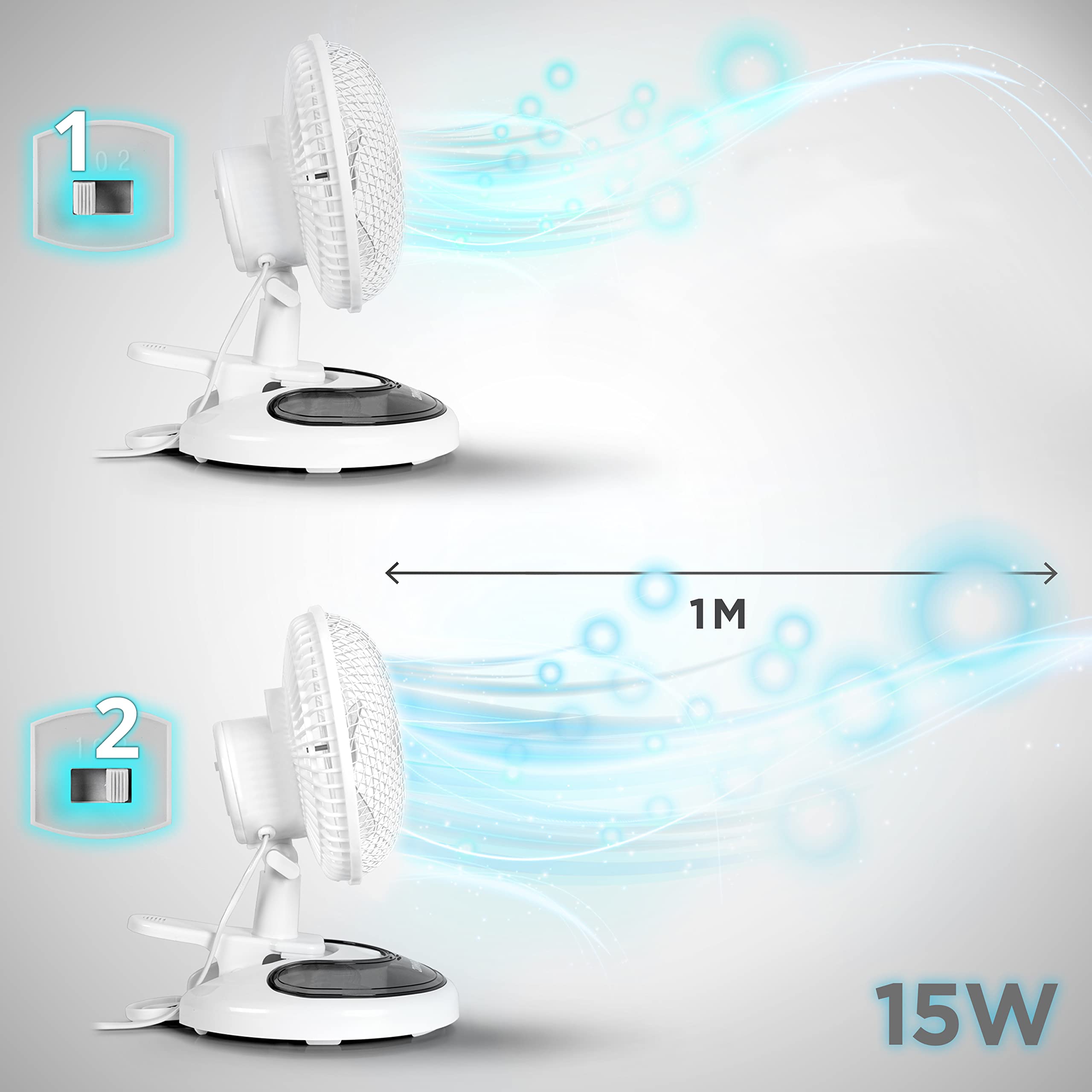 Zoomgoods Mini Desk Fan FN15 Cooling Fan, Clip On Fan, Desktop Fan, Wall Mount, 2 Speed Oscillating Mountable Tilt Stand Fan with Storage Compartment, Air Cooler Portable Summer Fan for Office Home Bedroom Gym Travel Holidays