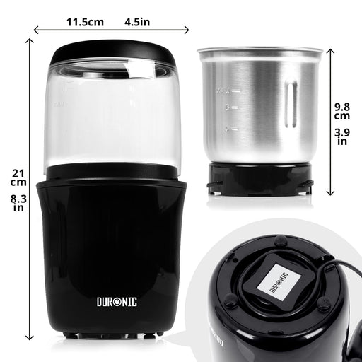 Zoomgoods Electric Coffee Grinder CG250, Spice Grinder Machine, Stainless Steel Blades Grinders, Fast Dry Mini Removable Grinding Mill Pot for Coffee Beans, Nuts, Seeds, Spices, Flax, Black