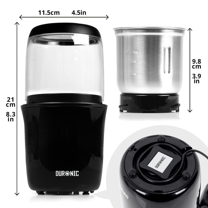 Zoomgoods Electric Coffee Grinder CG250, Spice Grinder Machine, Stainless Steel Blades Grinders, Fast Dry Mini Removable Grinding Mill Pot for Coffee Beans, Nuts, Seeds, Spices, Flax, Black