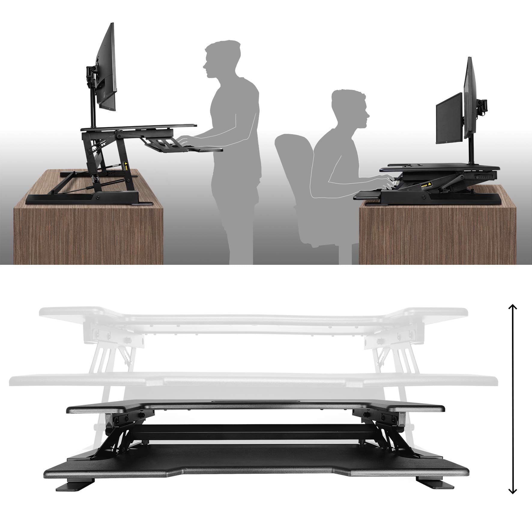 Zoomgoods Sit-Stand Desk DM05D1 [BLACK] | Height Adjustable Office Workstation | 92x56cm Platform | Raises 16.5-41.5cm | PC Computer Screen, Keyboard, Laptop Riser | Ergonomic Desktop Table Converter