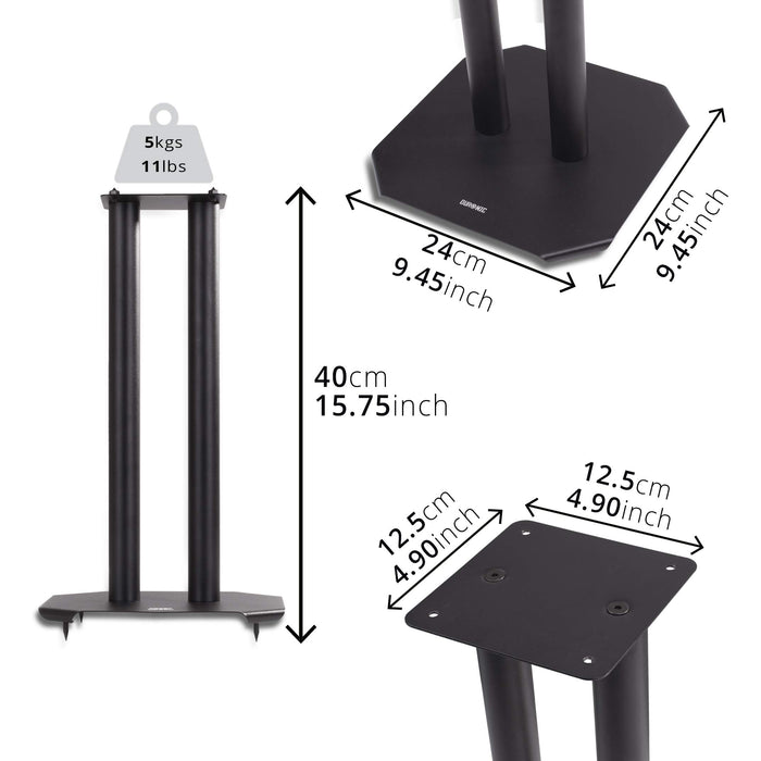 Zoomgoods SPS1022-40 Speaker Stand (Pair) - 40cm Height, Steel Base Supports, Floor/Table Standing with Spikes, Shoes, Pads, Insulating - Better Audio Quality - Black