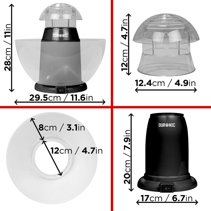 Zoomgoods Popcorn Maker POP50 /BK [BLACK]| Hot Air Corn Popper | Make Homemade Healthy Oil-Free Popcorn | Low Calorie Snacking | Comes with Measuring Cup and Serving Bowl | 1200W