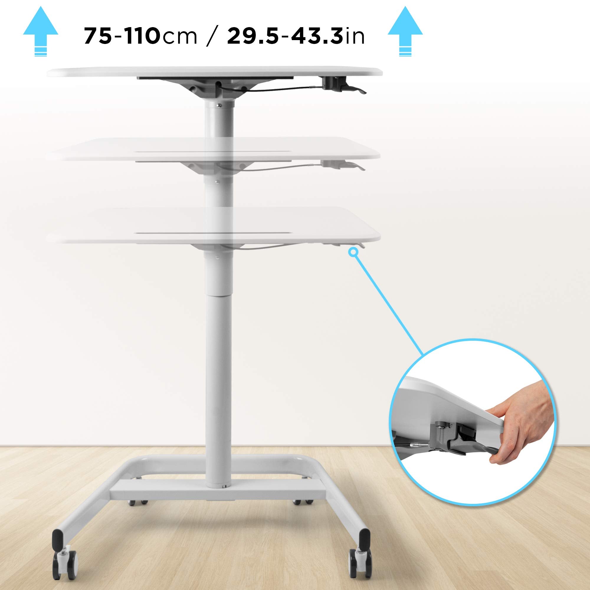 Zoomgoods Sit-Stand Desk WPS77 | White Ergonomic Desk with Tablet Holder | Multi-Use Table for Adults & Children | 71x50cm Platform | Portable with Lockable Wheels | Adjustable Height | 15kg Capacity…