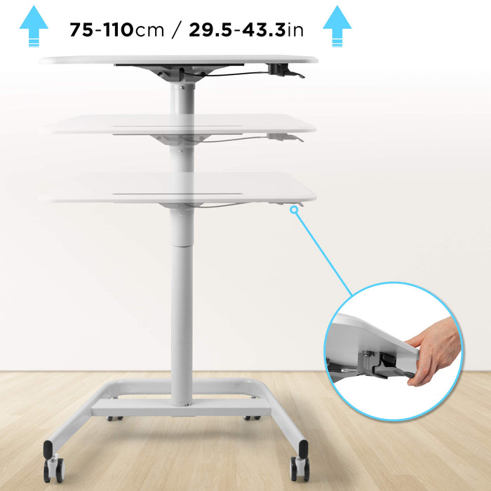 Zoomgoods Sit-Stand Desk WPS77 | White Ergonomic Desk with Tablet Holder | Multi-Use Table for Adults & Children | 71x50cm Platform | Portable with Lockable Wheels | Adjustable Height | 15kg Capacity…