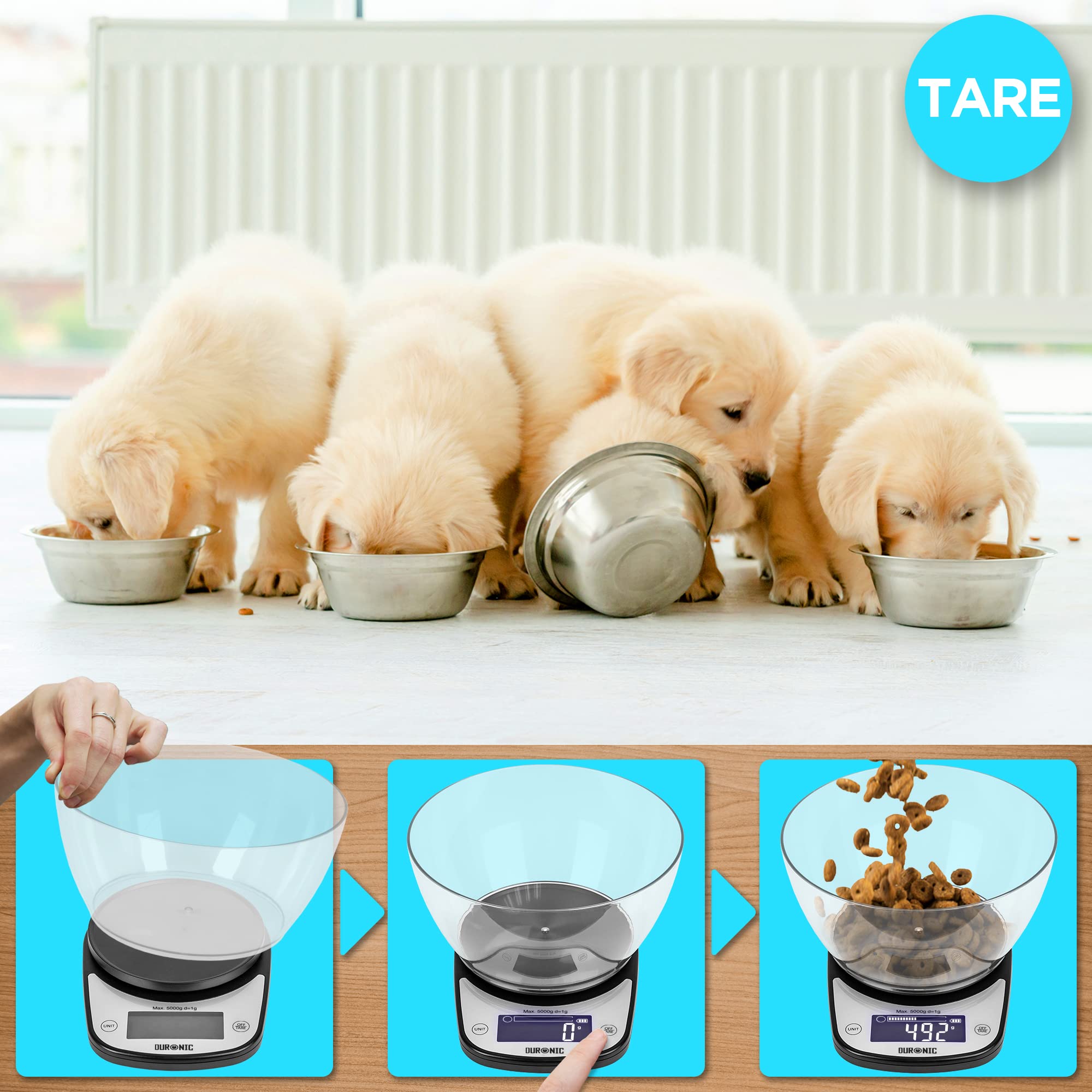 Zoomgoods Digital Kitchen Scale KS5000 BK/CR Kitchen Scales with Bowl, Weighing Scale, Baking Scale for Cooking Baking Pet Food Postal, Food Scale Weight Scale, Electronic Scale with Backlit LCD Display