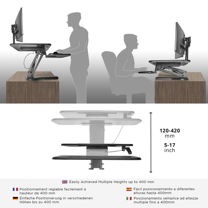 Zoomgoods Sit-Stand Desk DM05D13 | Height Adjustable Office Workstation | 64x44cm Platform | Raises 12-40cm | Riser for PC Computer Screen, Keyboard, Laptop |Ergonomic Desktop Table Converter with Clamp