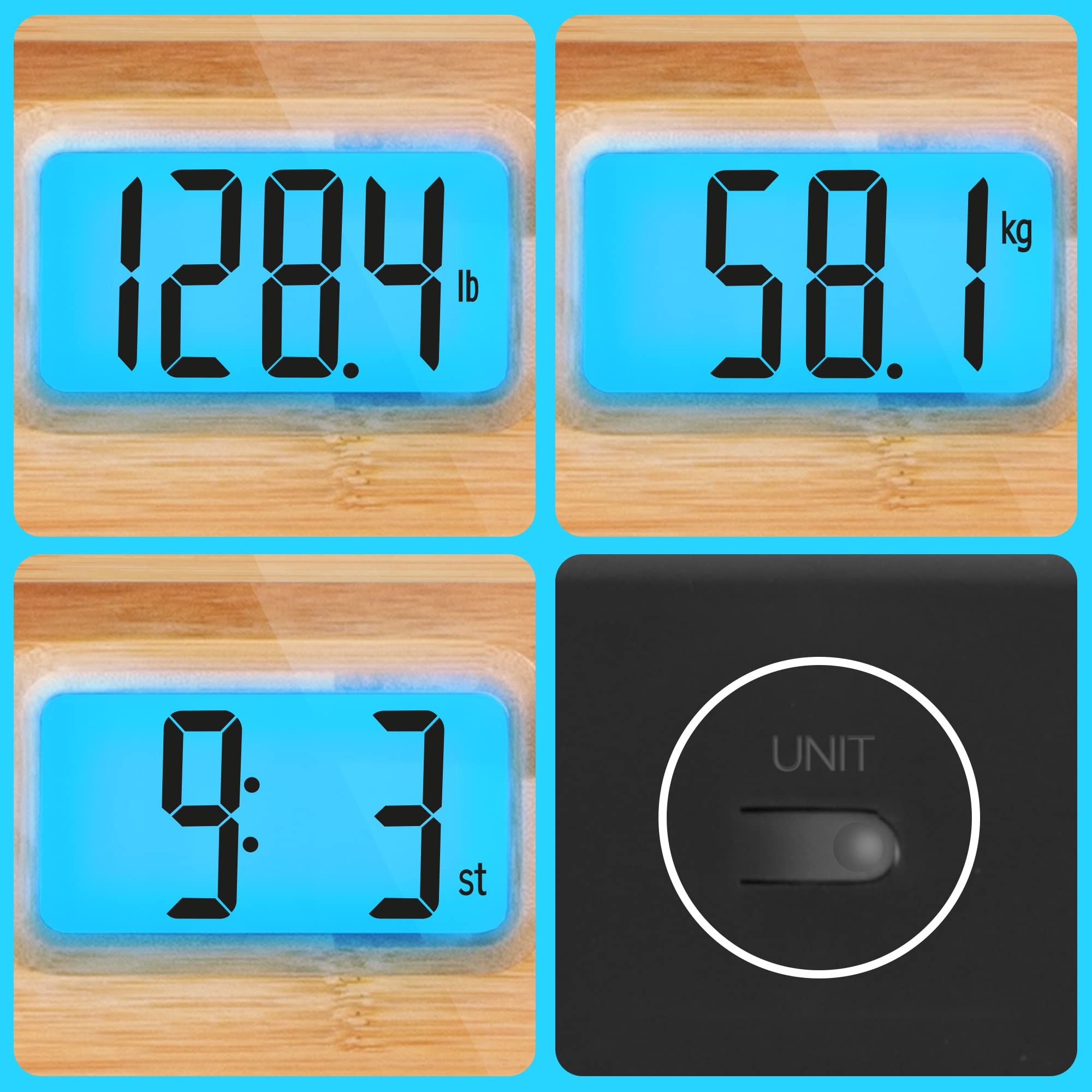 Zoomgoods Digital Bathroom Scales BS504 Body Weight Weighing Scales Stone lb kg High Precision Sensors 180kg Capacity Eco-Friendly Bamboo Design