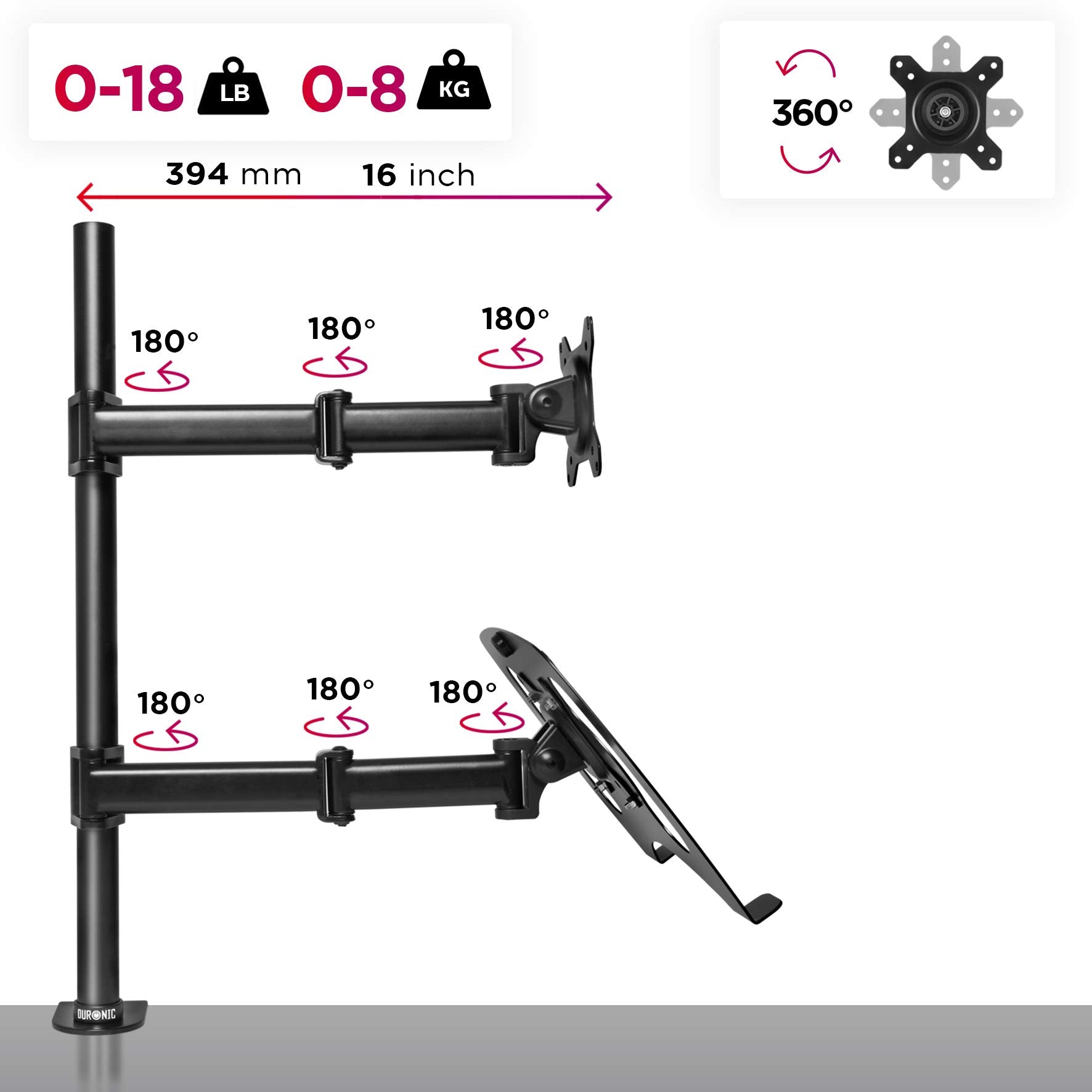 Zoomgoods Monitor and Laptop Stand DM25L1X1, Dual Monitor Arms for 13-27” Screens, Adjustable Monitor Stand Riser Clamp for 13-27” Screen Desk Mount with VESA 75/100 for Home Office Work