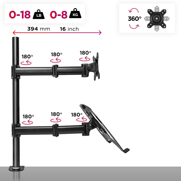 Zoomgoods Monitor and Laptop Stand DM25L1X1, Dual Monitor Arms for 13-27” Screens, Adjustable Monitor Stand Riser Clamp for 13-27” Screen Desk Mount with VESA 75/100 for Home Office Work
