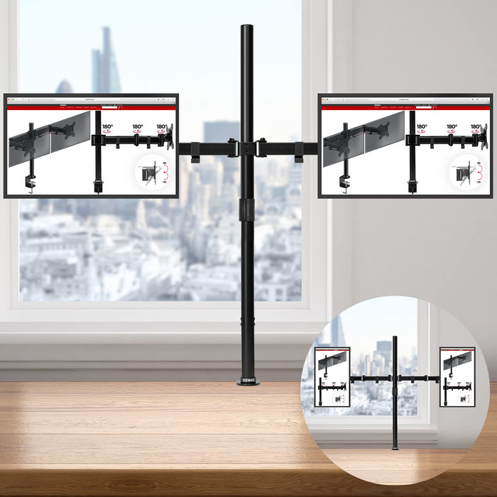 Zoomgoods Dual Monitor Stand DMT152, Double Monitor Arm Desk Mount for Two 13-27” PC Screens, Height Adjustable Monitor Mounts with 100cm Pole & VESA 75 100, Monitor Riser for Home Office Work Desk