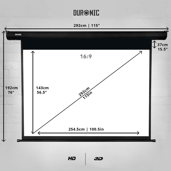 Zoomgoods Electric Projector Screen EPS115 /169 | 115 Inch Screen Size: 254.5 x 143cm / 100.5 x 56.5” 16:9 Ratio Matt White HD High Definition Ceiling Wall Mountable Home Cinema School