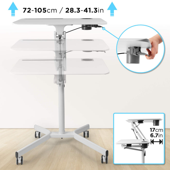 Zoomgoods Sit-Stand Desk WPS57 | WHITE Ergonomic Desk with Tablet Support & Cup Holder | Multi-Use Table on Wheels | 70x52cm Platform | Adjustable Height & Reach | 10kg Capacity | For Home/Office…