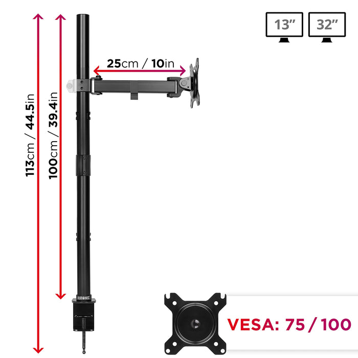 Zoomgoods Single Monitor Stand DMT151X2 Monitor Arm Desk Mount for 13-32” PC LED Screens, Adjustable Tilt Single Monitor Mount, Gaming Monitor with VESA 75 100, Monitor Riser for Work & Home Office Desk