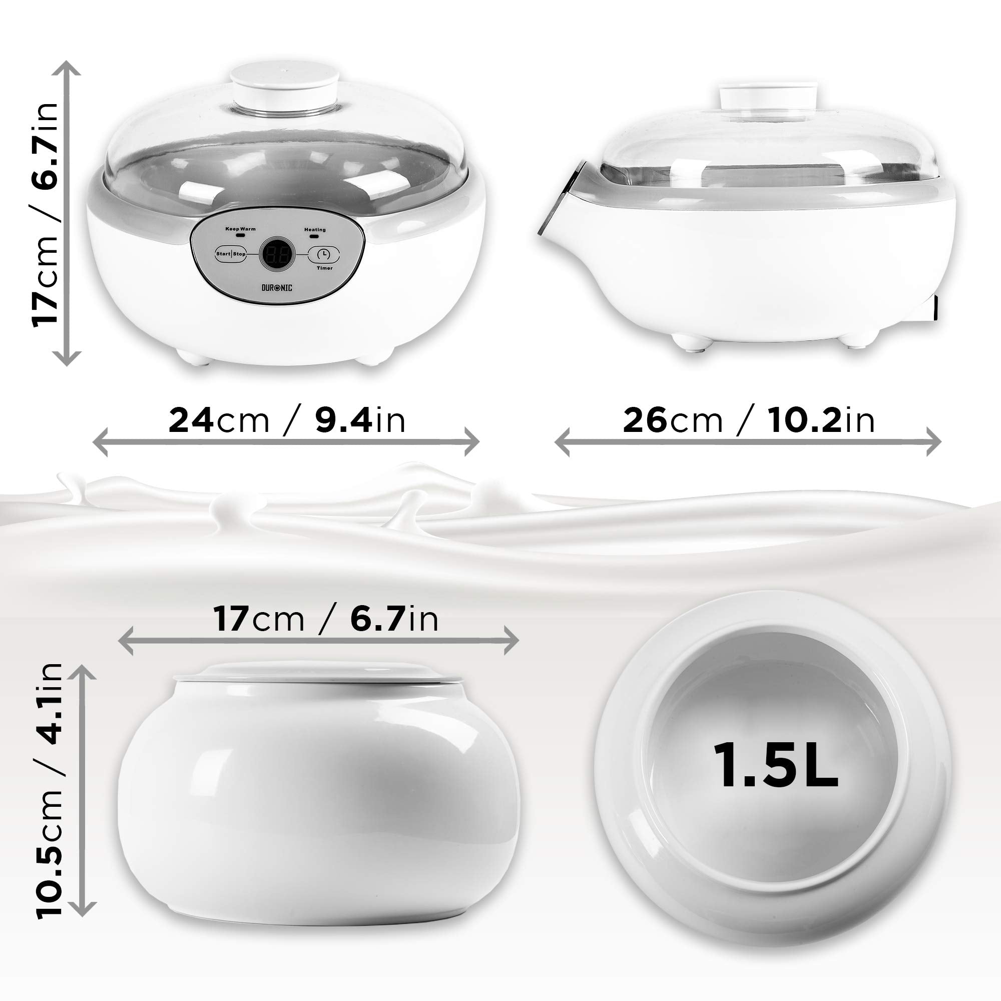 Zoomgoods Digital Yoghurt Maker YM1 Electric Yoghurt Making Machine with Large 1.5 Litre Ceramic Pot Make Fresh Homemade Bio-Active Yoghurt