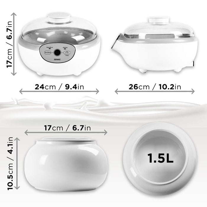 Zoomgoods Digital Yoghurt Maker YM1 Electric Yoghurt Making Machine with Large 1.5 Litre Ceramic Pot Make Fresh Homemade Bio-Active Yoghurt