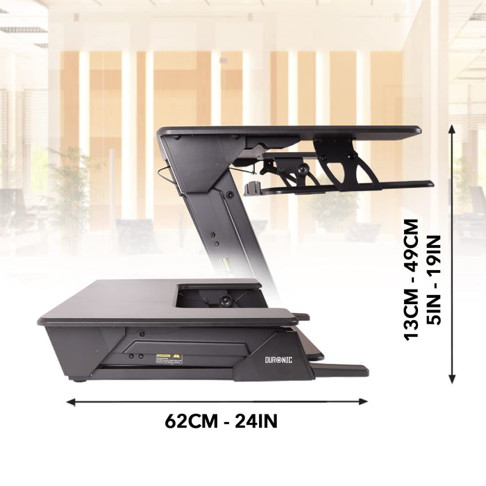 Zoomgoods Sit-Stand Desk DM05D21 | Height Adjustable Office Workstation | 90x52cm Platform | Raises from 13-49cm | Riser for PC Computer Screen, Keyboard, Laptop | Ergonomic Desktop Table Converter