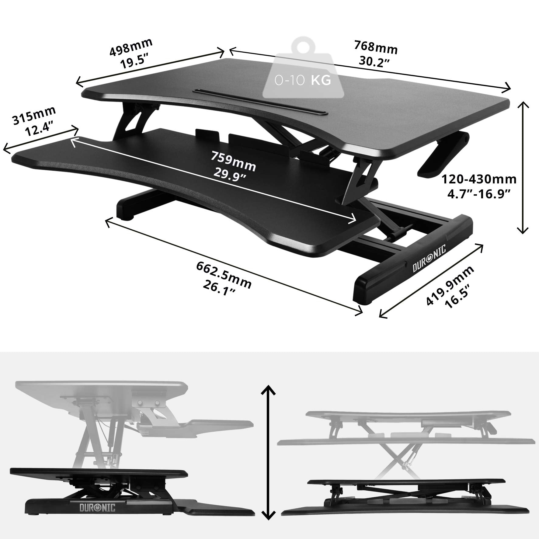 Zoomgoods Sit-Stand Desk DM05D16 | Height Adjustable Office Workstation | 77x50cm Platform | Raises from 12-43cm | Riser for PC Computer Screen, Keyboard, Laptop | Ergonomic Desktop Table Converter
