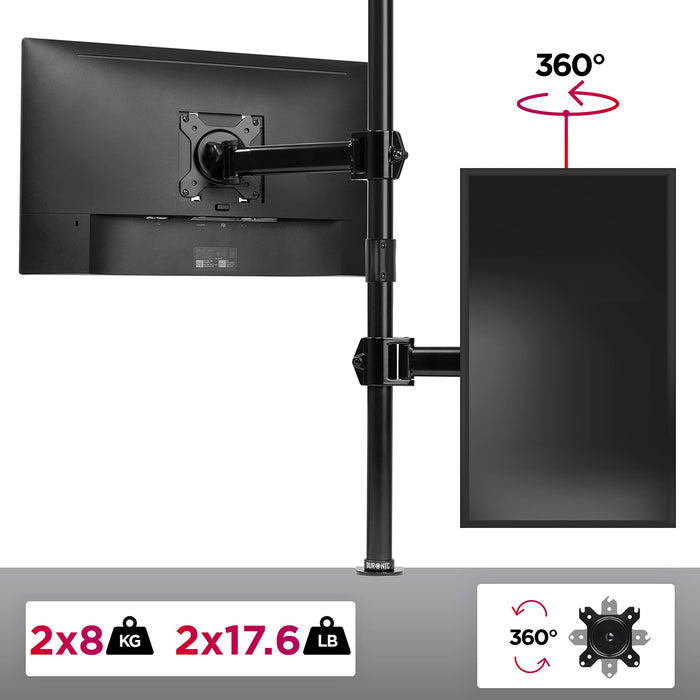 Zoomgoods Dual Monitor Arms DMT252VX1 Height Adjustable PC Monitor Stand with 100cm Pole C Clamp Monitor Risers for 13-27” Screens Desk Mounts with 8kg Capacity and VESA 75/100 for Home Office Work