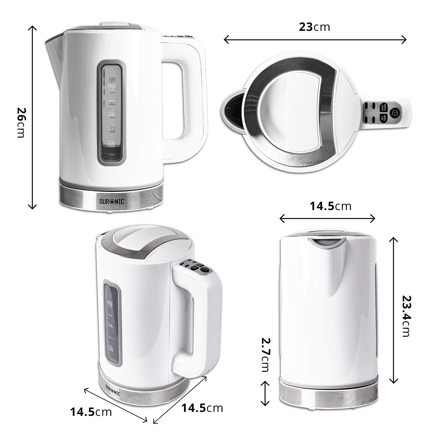 Zoomgoods Electric Kettle EK30 WE Kettles with Temperature Control Hot Water Boiler Electrical Heating Electronic Digital Kitchen Fast Boil Kettle for Boiling Water Tea Coffee Hot Chocolate Soup - White