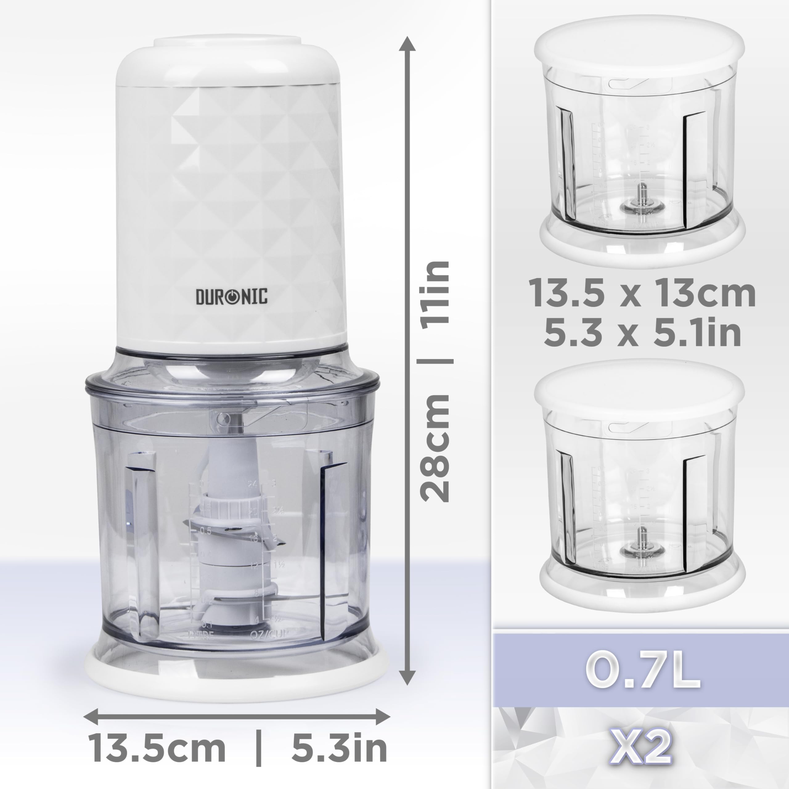 Zoomgoods Mini Chopper CH57 WE Mini Food Processor White, 500W, Vegetable Mincer Slicer, Baby Food Maker, 2 x Blender Bowl with Lid, Quad Stainless Steel Blades for Vegetable, Meat, Fruit - 500W, White