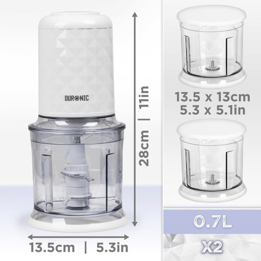 Zoomgoods Mini Chopper CH57 WE Mini Food Processor White, 500W, Vegetable Mincer Slicer, Baby Food Maker, 2 x Blender Bowl with Lid, Quad Stainless Steel Blades for Vegetable, Meat, Fruit - 500W, White