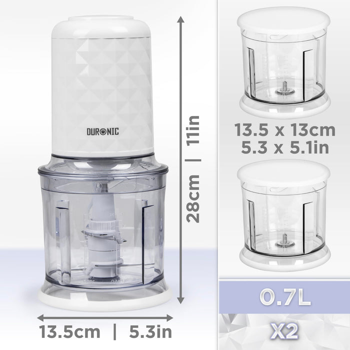 Zoomgoods Mini Chopper CH57 WE Mini Food Processor White, 500W, Vegetable Mincer Slicer, Baby Food Maker, 2 x Blender Bowl with Lid, Quad Stainless Steel Blades for Vegetable, Meat, Fruit - 500W, White