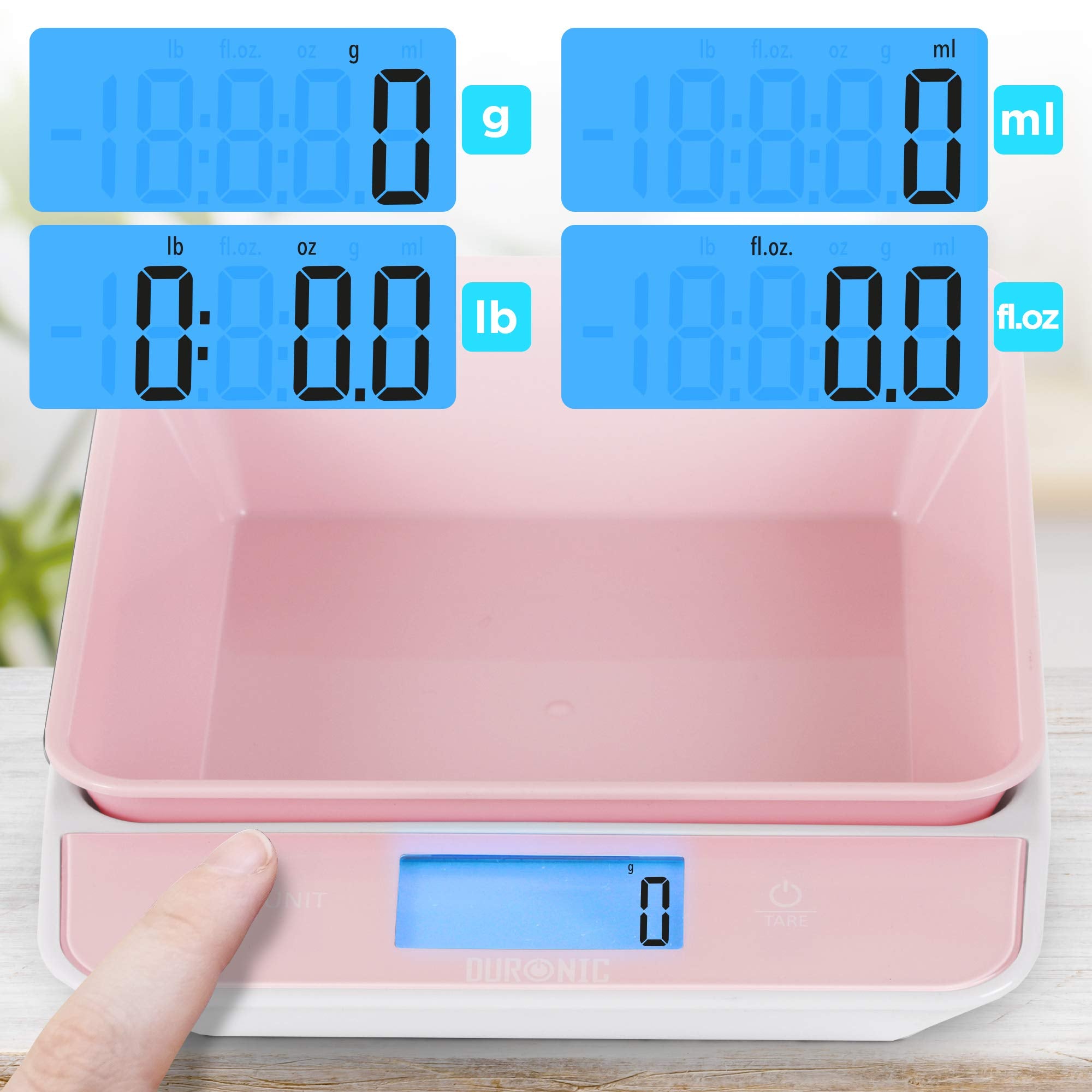 Zoomgoods Digital Kitchen Scales KS100 PK Electronic Kitchen Scale with Bowl Measuring Weighing Scale Pink Baking Scale for Cooking Baking Mail Pet Food Measurement Baker Weight Scale, Tare LCD Display