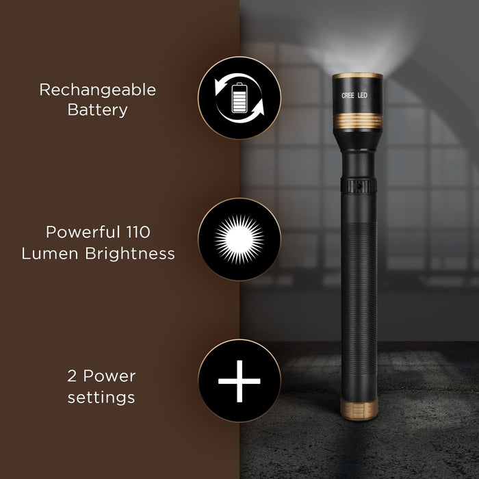 Zoomgoods Rechargeable Torch Flashlight LED Super Bright Light Powerful RFL901AA 600 Metres - 2200mAh battery - Adjustable beam with Mains Charger