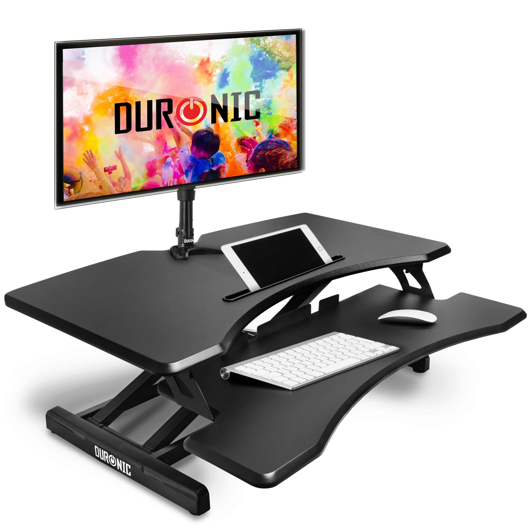 Zoomgoods Sit-Stand Desk DM05D17 | Height Adjustable Office Workstation | 82x45cm Platform | Raises from 12-49cm | Riser for PC Computer Screen, Keyboard, Laptop | Ergonomic Desktop Table Converter