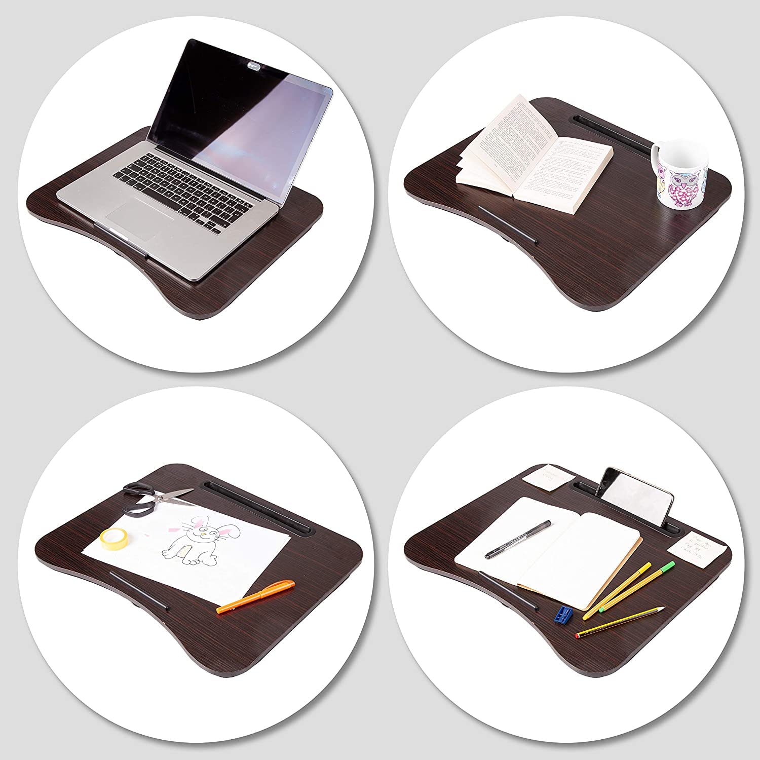 Zoomgoods Laptop Tray with Cushion DML432 | Ergonomic Lap Desk for Bed, Sofa, Car | Built-in Tablet Holder | Bean Cushion Pad | Brown | Portable Design with Carry Handle| For Home/Office…