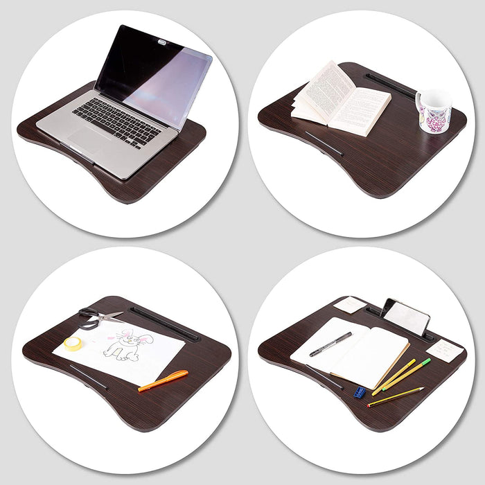 Zoomgoods Laptop Tray with Cushion DML432 | Ergonomic Lap Desk for Bed, Sofa, Car | Built-in Tablet Holder | Bean Cushion Pad | Brown | Portable Design with Carry Handle| For Home/Office…