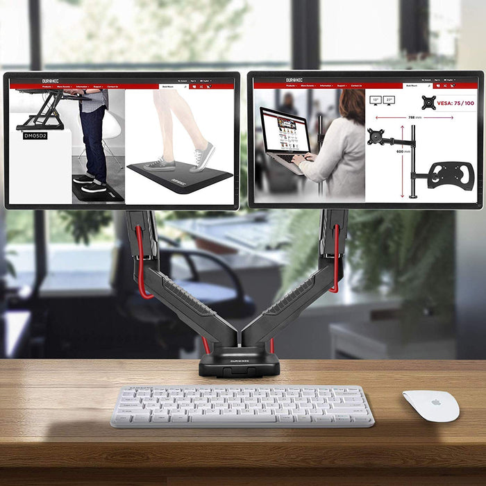 Zoomgoods Monitor Arm Stand DMDC52 | Double Gas-Powered PC Desk Mount | BLACK | Height Adjustable | For Two 13-24 LED LCD Screens | VESA 75/100 | 6.5kg Capacity | Tilt -90°/+85°,Swivel 180°,Rotate 360°