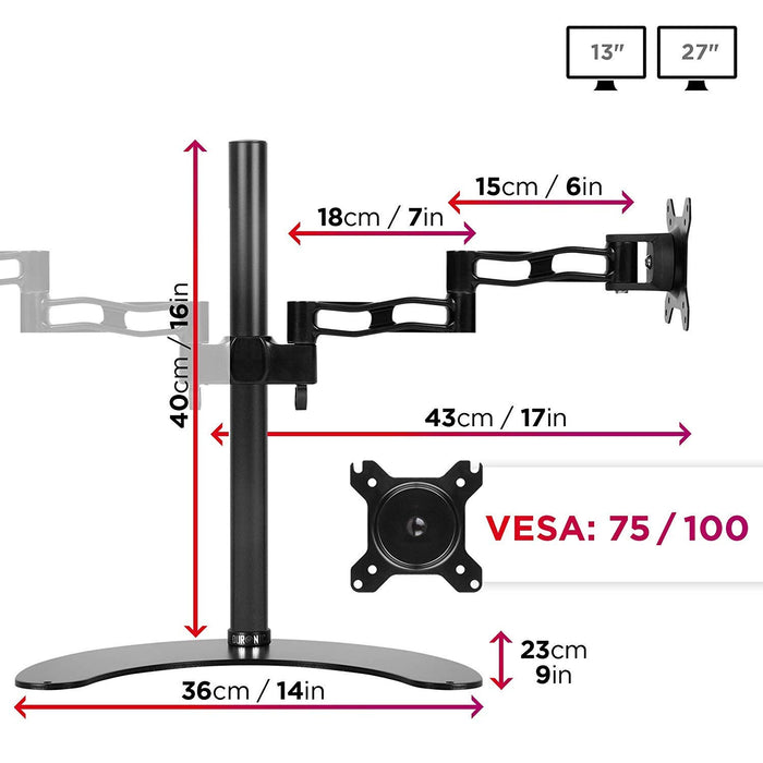 Zoomgoods Dual Monitor Stand DM35D2 Double Monitor Arm Twin Riser Two Mount for 13-27” Computer Screen 2 Height Adjustable Clamp Stands for PC Gaming Work Desk, Home & Office Studio, VESA 75 100