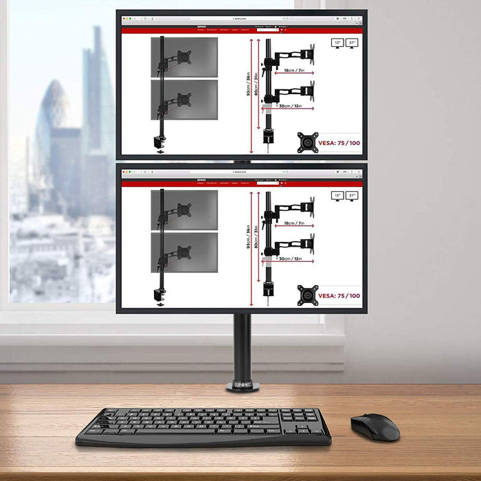 Zoomgoods Dual Monitor Stand DM15D2V2, Dual Monitor Arms for two 13-32” PC LCD Screens, Height Adjustable Dual Monitor Mount, Gaming Monitor with VESA 75 100, Monitor Riser for Work & Home Office Desk