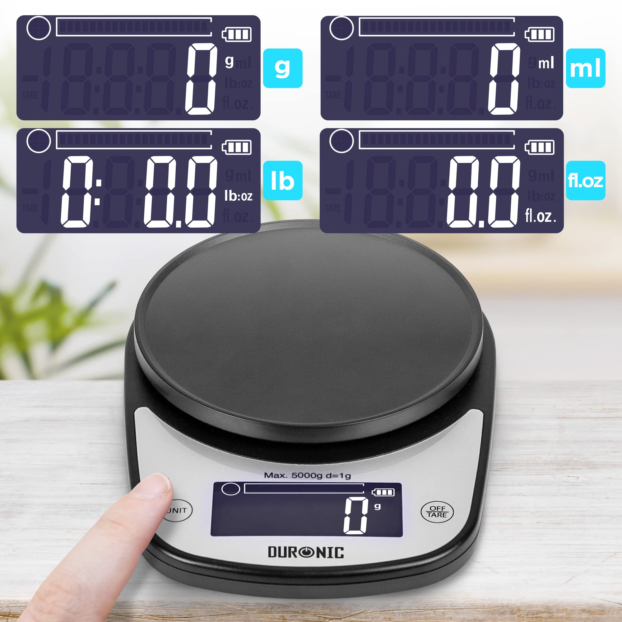Zoomgoods Digital Kitchen Scale KS5000 BK/CR Kitchen Scales with Bowl, Weighing Scale, Baking Scale for Cooking Baking Pet Food Postal, Food Scale Weight Scale, Electronic Scale with Backlit LCD Display
