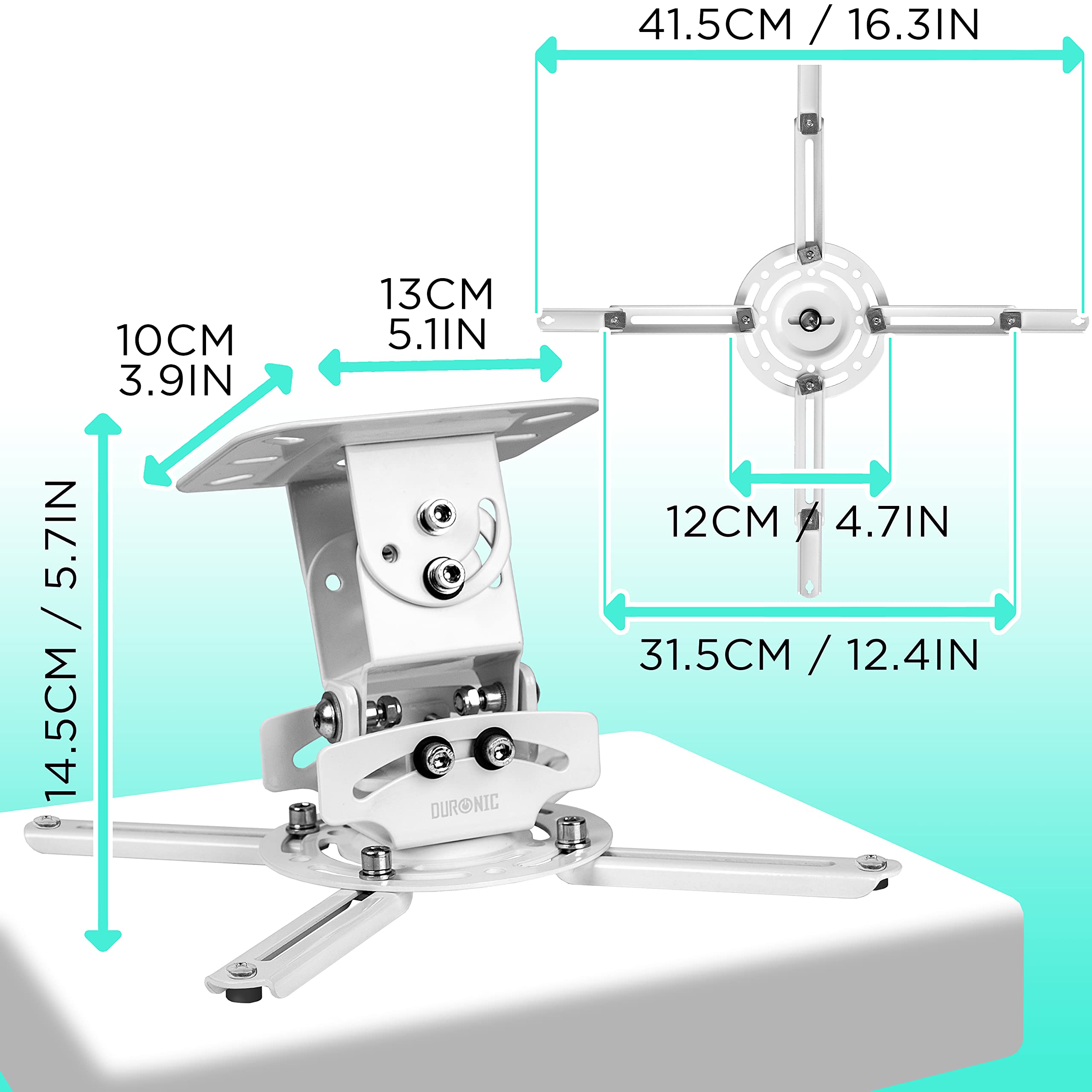 Zoomgoods Projector Mount Stand for Ceiling or Wall Bracket PB06XL | 13.6kg Capacity | Extendable Universal Heavy Duty Adjustable Clamp | Tilt Swivel Rotate | White