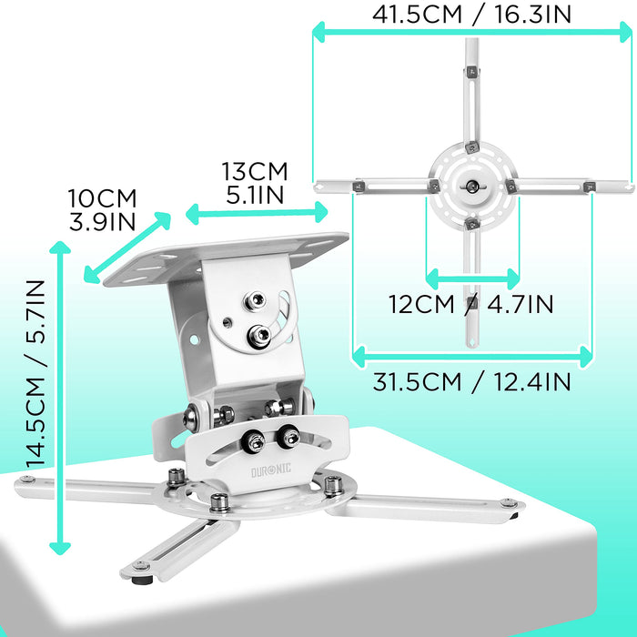 Zoomgoods Projector Mount Stand for Ceiling or Wall Bracket PB06XL | 13.6kg Capacity | Extendable Universal Heavy Duty Adjustable Clamp | Tilt Swivel Rotate | White