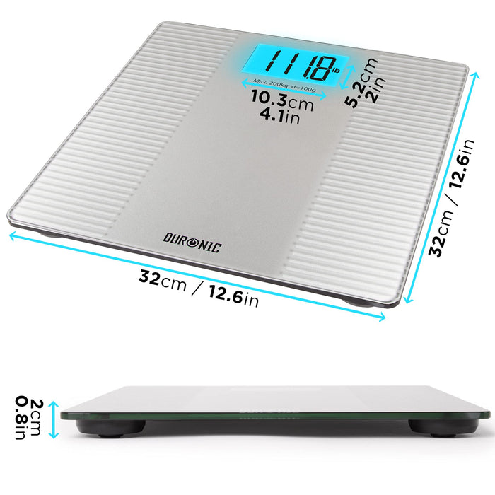 Zoomgoods Body Scales BS204 | Measures Body Weight in Kilograms, Pounds & Stones | Silver Non-Slip Design | Step-On Activation Bathroom Scales | Precision Sensors | XL Digital Display | 200kg Capacity