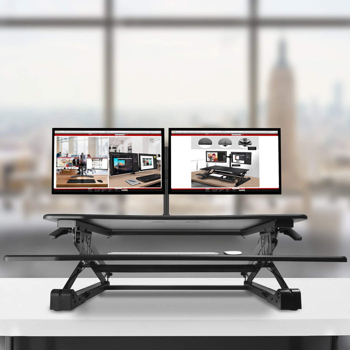 Zoomgoods Sit-Stand Desk DM05D4 | Height Adjustable Office Workstation | 120x59cm Platform | Raises from 15-50cm | Riser for PC Computer Screen, Keyboard, Laptop | Ergonomic Desktop Table Converter