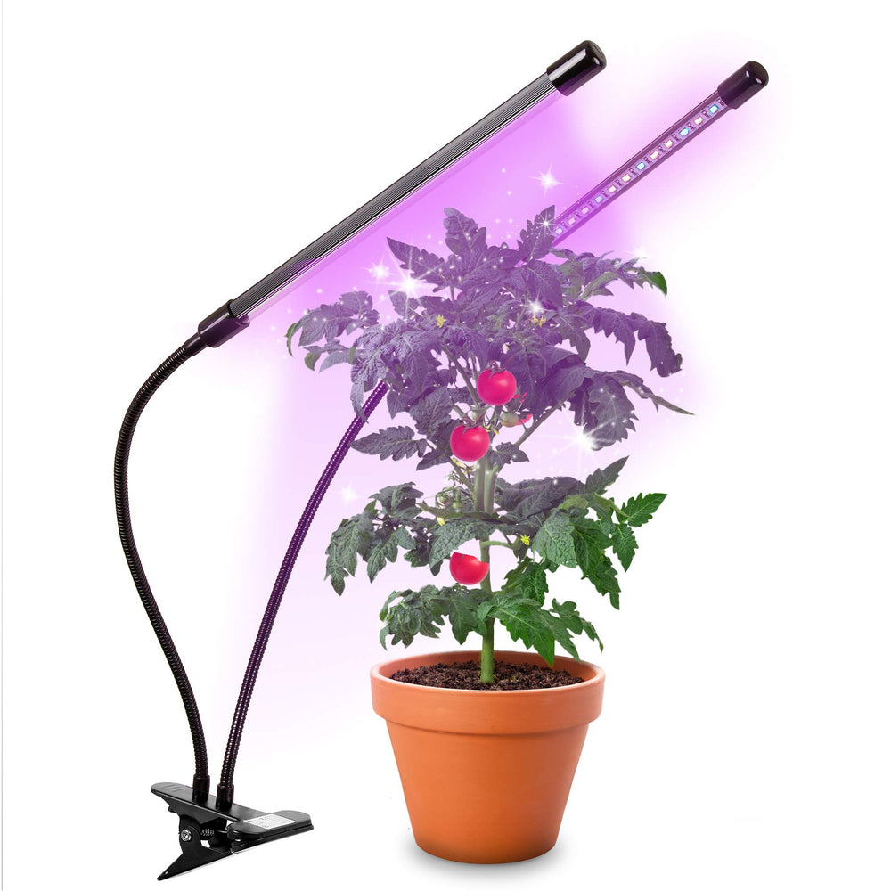 Zoomgoods Grow Light GLC24 | Double Clip-On Lamp for Indoor Plants | Full Spectrum 36x Red & Blue LED Bulbs | 3 Colour Modes | 2 Heads with Adjustable Goosenecks | 40W | Dimmable 6x Brightness Levels