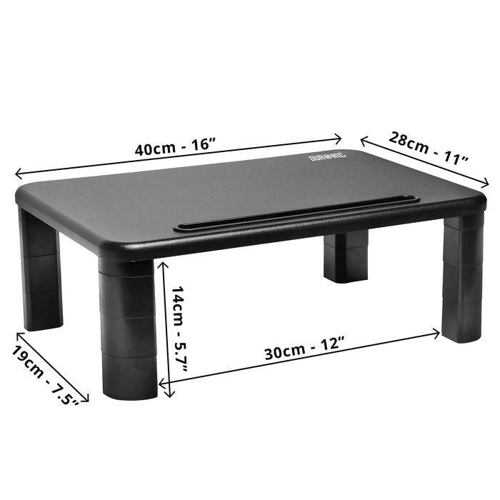 Zoomgoods Monitor Stand Riser DM055 | Laptop and Screen Stand for Desktop | Black Wooden | Support for a TV or PC Computer Monitor | Ergonomic Office Desk Shelf | 10kg Capacity | 40cm x 28cm