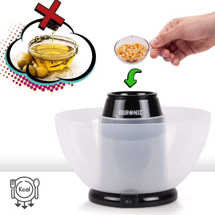 Zoomgoods Popcorn Maker POP50 /BK [BLACK]| Hot Air Corn Popper | Make Homemade Healthy Oil-Free Popcorn | Low Calorie Snacking | Comes with Measuring Cup and Serving Bowl | 1200W