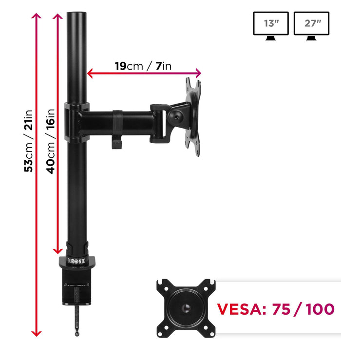 Zoomgoods Single Monitor Arm DM251X2 Height Adjustable Monitor Stand Riser Clamp for 13-27” Screen Monitor Desk Mounts with VESA 75 100 for Home Office